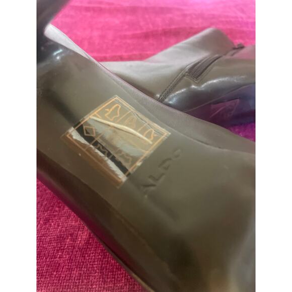 ALDO Black Leather Ankle Boots Size 6 Slim Heel SEXY Shoes - Picture 5 of 8